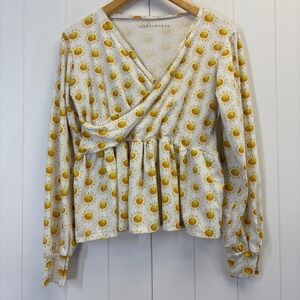 Gabbywears Womens Boho Sunshine Faux Wrap Peplum Top Size M Hippie Festival